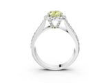 Platinum Fancy Yellow Oval  Halo Round Diamond Pave Band with Prong Setting 3