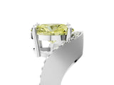 Platinum Fancy Yellow Oval  Solitaire Diamond Engagement Ring with Pave Band and Four-Prong Setting
