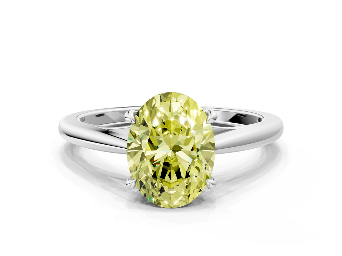 Platinum Fancy Yellow Oval  Solitaire Engagement Ring with Four-Prong Setting and Classic Band 2
