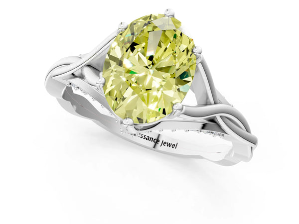Platinum Fancy Yellow Oval  Solitaire Twist Band Six-Prong Setting