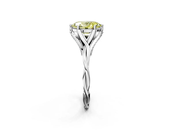 Platinum Fancy Yellow Oval  Solitaire Twist Band Six-Prong Setting
