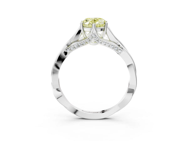 Platinum Fancy Yellow Oval  Solitaire Twist Band Six-Prong Setting