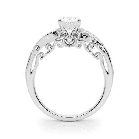 Platinum Fancy Yellow Oval cut Solitaire with Milgrain Pave Band and Four-Prong Setting 2