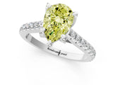 Platinum Fancy Yellow Pear  Brilliant Diamond Solitaire with Pavé Band and Four-Prong Setting 3