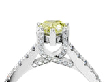Platinum Fancy Yellow Pear  Brilliant Diamond Solitaire with Pavé Band and Four-Prong Setting