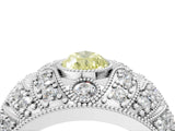 Platinum Fancy Yellow Pear Cut Brilliant Halo Pave Diamond Milgrain Ring_16