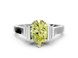 Platinum Fancy Yellow Pear Cut Brilliant Solitaire Diamond Ring with Channel Set Band and Bar Prong Setting_12