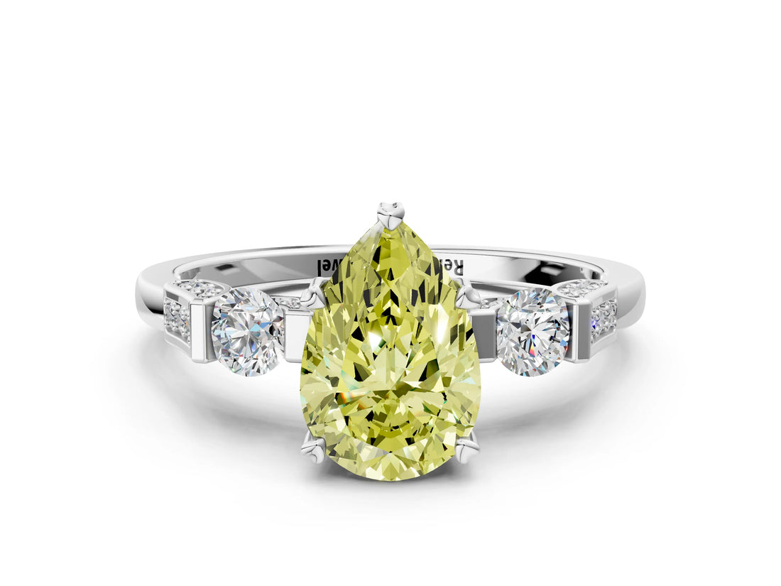 Platinum Fancy Yellow Pear Cut Brilliant Three-Stone Pave Band with Four-Prong Setting_6
