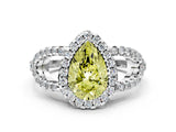 Platinum Fancy Yellow Pear Cut Cut Diamond Halo Engagement Ring with Open Split Pavé Band_6