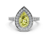 Platinum Fancy Yellow Pear Cut-Cut Diamond Halo Engagement Ring with Pave Band and Prong Setting_12
