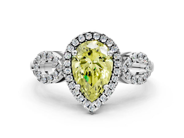 Platinum Pear-Shaped Pave Infinity Halo Engagement Ring Setting for Fancy Yellow Center