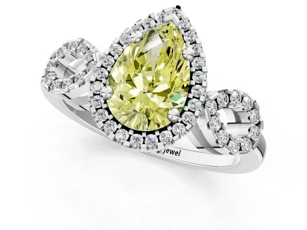 Platinum Pear-Shaped Pave Infinity Halo Engagement Ring Setting for Fancy Yellow Center