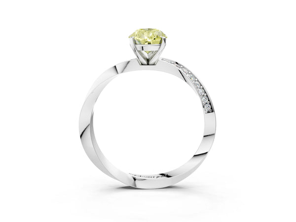 Platinum Pear-Shaped Engagement Ring Setting for Fancy Yellow Center with Twisting Accent Band