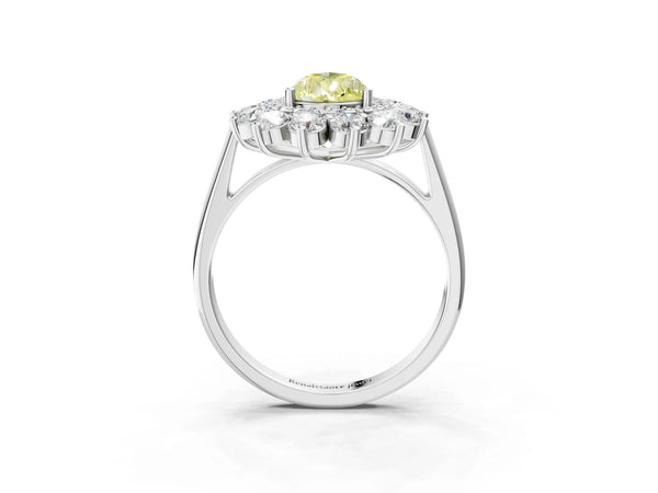 Platinum Pear-Shaped Floral Double Halo Engagement Ring Setting for Fancy Yellow Center