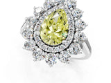 Platinum Fancy Yellow Pear Cut Diamond Floral Double Halo Engagement Ring with Prong Setting_37