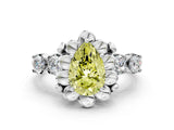 Platinum Fancy Yellow Pear  Cut Diamond Floral Halo Engagement Ring with Shared Prong Setting 1