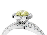 Platinum Fancy Yellow Pear Cut Diamond Halo Ring with Round Split Shank and Prong Setting_4