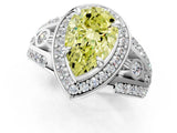 Platinum Fancy Yellow Pear Cut Diamond Halo Ring with Split Shank and Bezel Accents and Four-Prong Setting_7