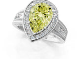 Platinum Fancy Yellow Pear Cut Diamond Halo Ring with Split Shank and Bezel Accents and Prong Setting_13