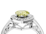 Platinum Fancy Yellow Pear Cut Diamond Halo Ring with Split Shank and Bezel Accents and Prong Setting_16