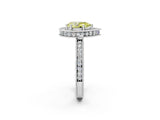 Platinum Fancy Yellow Pear Cut Diamond Milgrain Halo Engagement Ring with Round Pavé Band and Prong Setting_14