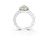 Platinum Fancy Yellow Pear Cut Diamond Milgrain Halo Engagement Ring with Round Pavé Band and Prong Setting_15