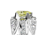 Platinum Fancy Yellow Pear Cut Diamond Pave Art Deco Split Shank Ring with Four-Prong Setting_11
