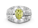 Platinum Fancy Yellow Pear Cut Diamond Pave Art Deco Split Shank Ring with Four-Prong Setting_6