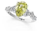 Platinum Fancy Yellow Pear Cut Diamond Scattered Round Accent Ring with Prong Setting_13