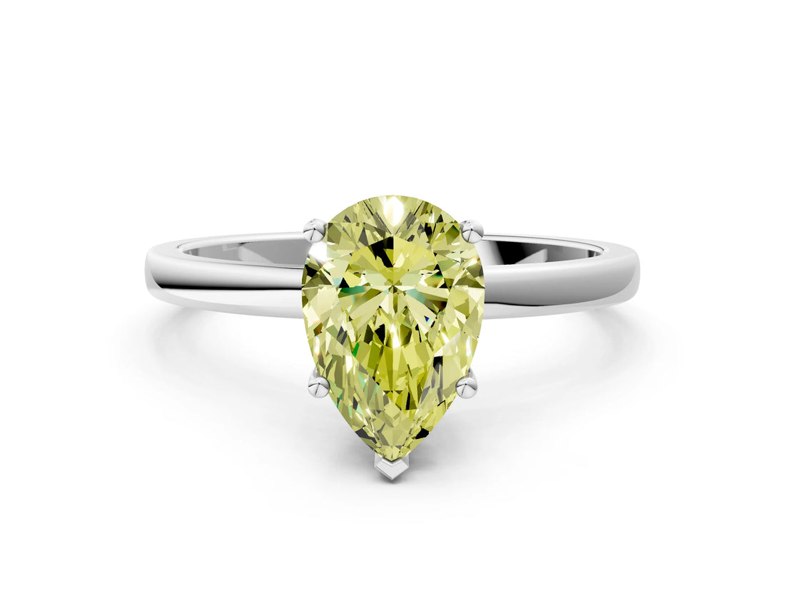 Platinum Fancy Yellow Pear Cut Diamond Solitaire Ring with Classic Band and Four-Prong Setting_36