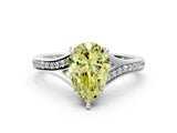 Platinum Fancy Yellow Pear Cut Diamond Solitaire Ring with Pavé Band and Prong Setting_12