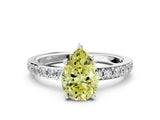 Platinum Fancy Yellow Pear  Cut Diamond Solitaire with Pave Band and Four-Prong Setting 1