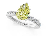 Platinum Fancy Yellow Pear  Cut Diamond Solitaire with Pave Band and Four-Prong Setting 2