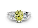 Platinum Fancy Yellow Pear Cut Diamond Three-Stone Engagement Ring with Prong Setting and Pavé Band_12