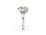 Platinum Fancy Yellow Pear Cut Diamond Three-Stone Halo Ring with Prong Setting and Pavé Accents_14