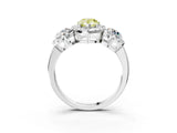 Platinum Fancy Yellow Pear Cut Diamond Three-Stone Halo Ring with Prong Setting and Pavé Accents_15