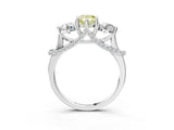 Platinum Fancy Yellow Pear Cut Diamond Three-Stone Ring with Prong Setting and Pavé Band_15