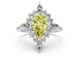 Platinum Fancy Yellow Pear Cut Halo Diamond Cluster Ring with Marquise and Round Stones on a White Gold Band with Prong Setting_12