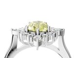 Platinum Fancy Yellow Pear Cut Halo Diamond Cluster Ring with Marquise and Round Stones on a White Gold Band with Prong Setting_16
