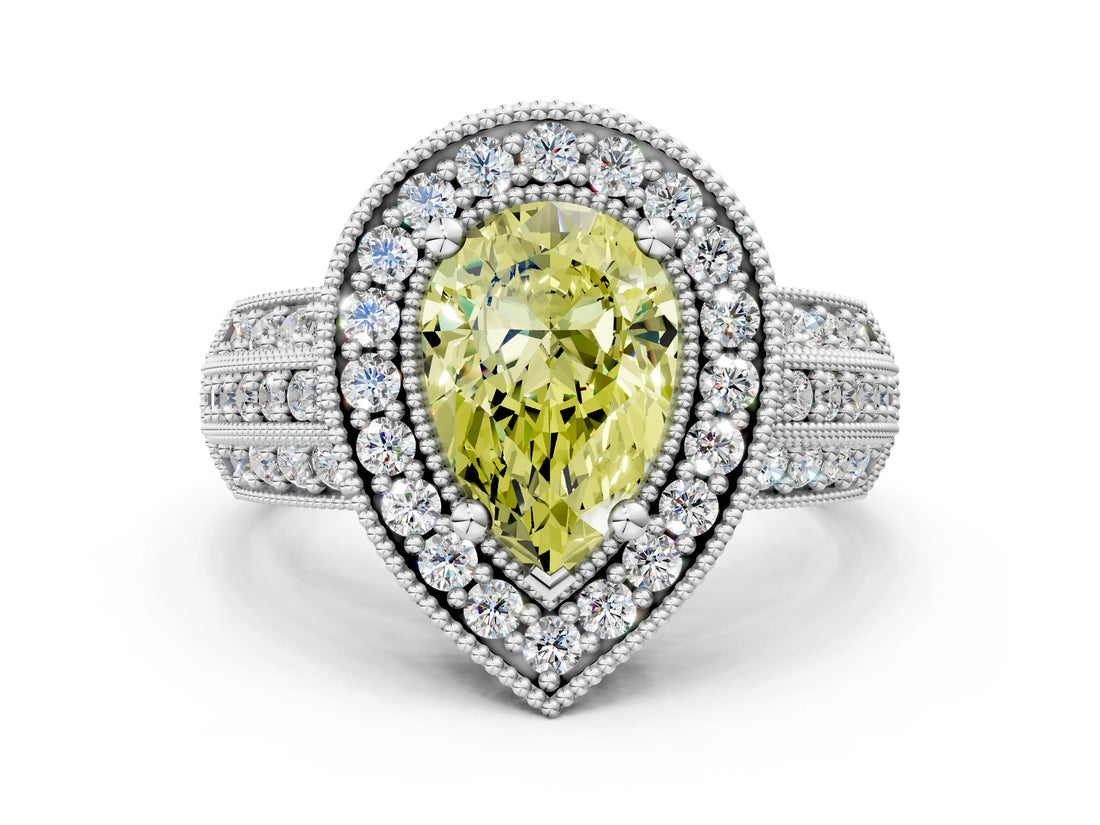 Platinum Fancy Yellow Pear Cut Halo Diamond Engagement Ring with Pave Split Shank and Four-Prong Setting_36