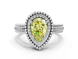 Platinum Fancy Yellow Pear Cut Halo Diamond Ring with Beaded Split Shank and Four-Prong Setting_6