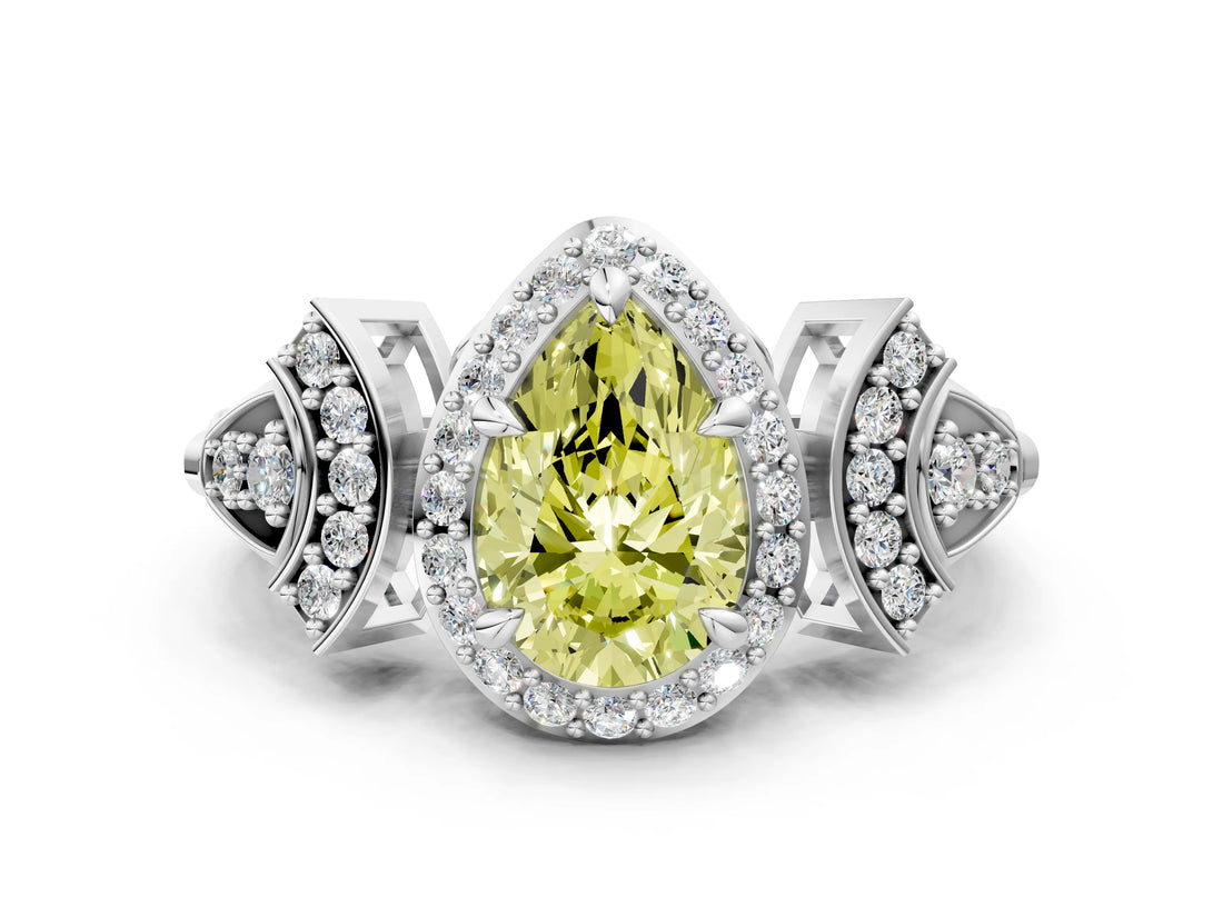 Platinum Fancy Yellow Pear Cut Halo Diamond Split Shank Engagement Ring with Four-Prong Setting_6