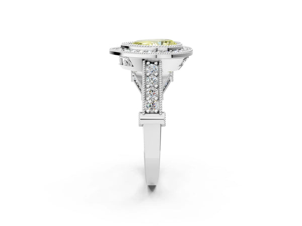 Platinum Pear-Shaped Vintage Bezel Halo Engagement Ring Setting for Fancy Yellow Center