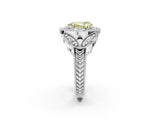 Platinum Fancy Yellow Pear Cut Halo Milgrain Diamond Engagement Ring with Leaf Band and Four-Prong Setting_14