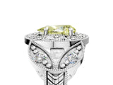 Platinum Fancy Yellow Pear Cut Halo Milgrain Diamond Engagement Ring with Leaf Band and Four-Prong Setting_17