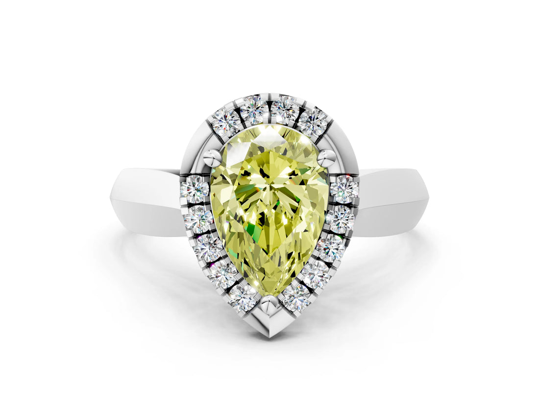 Platinum Fancy Yellow Pear  Cut Halo Solitaire Engagement Ring with Square Band and Four-Prong Setting_12