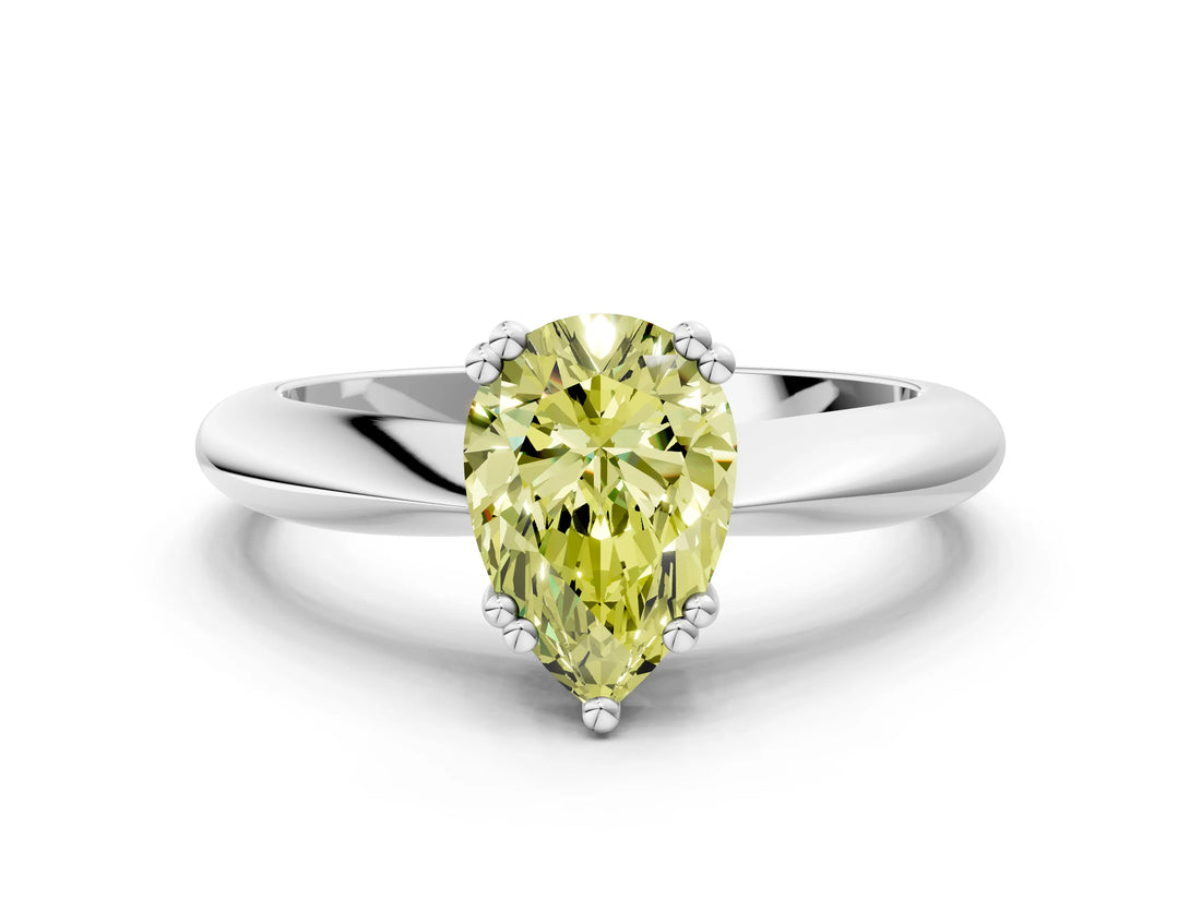 Platinum Fancy Yellow Pear  Cut Solitaire Engagement Ring with Tapered Band and Four-Prong Setting
