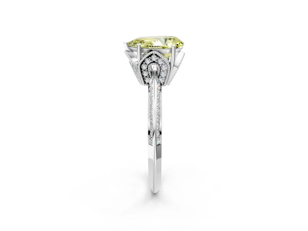 Platinum Pear-Shaped Graduated Pave Engagement Ring Setting for Fancy Yellow Center