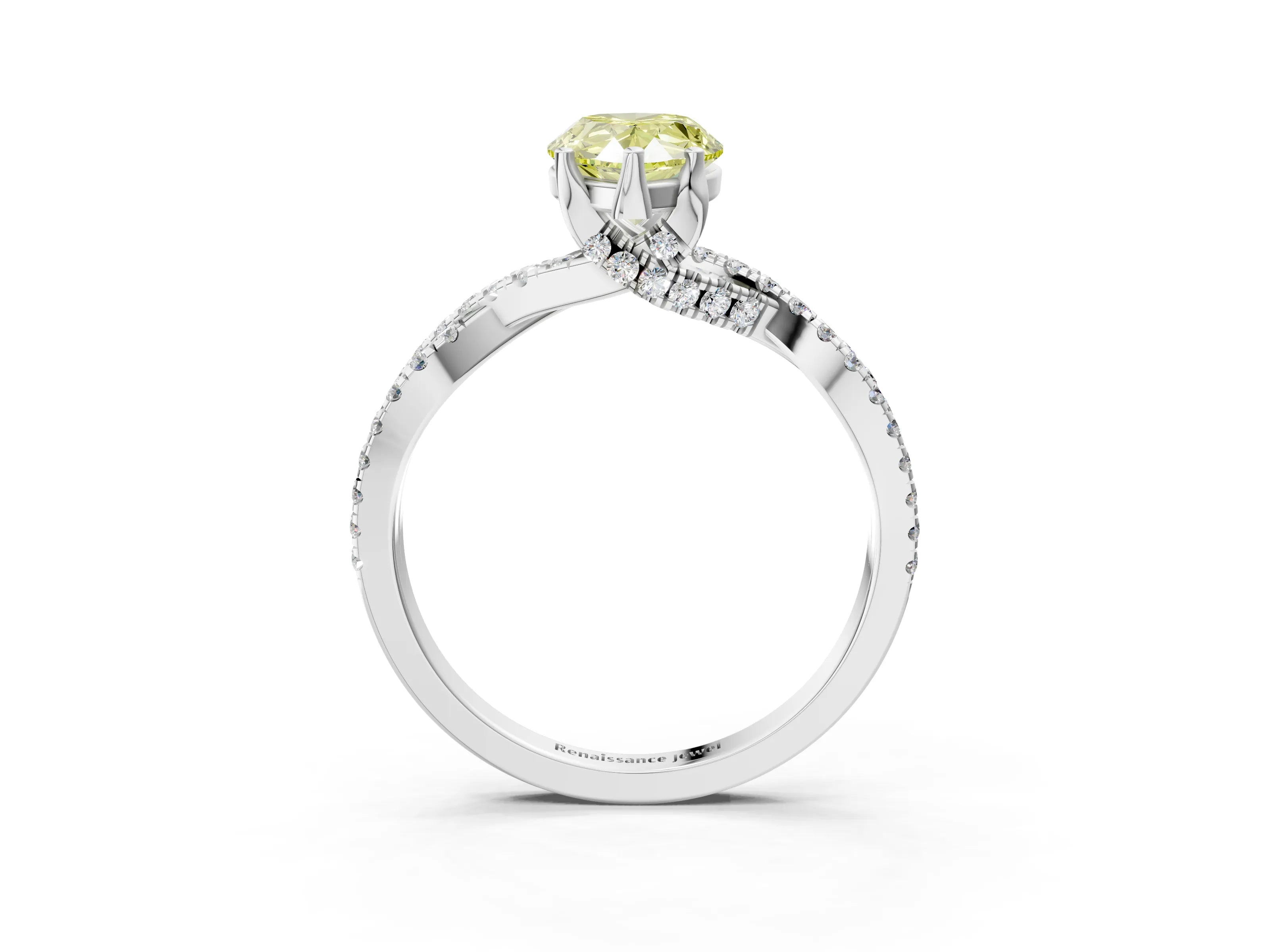 Platinum Fancy Yellow Pear Cut Solitaire Twist Pave Diamond Engagement Ring with Prong Setting_69