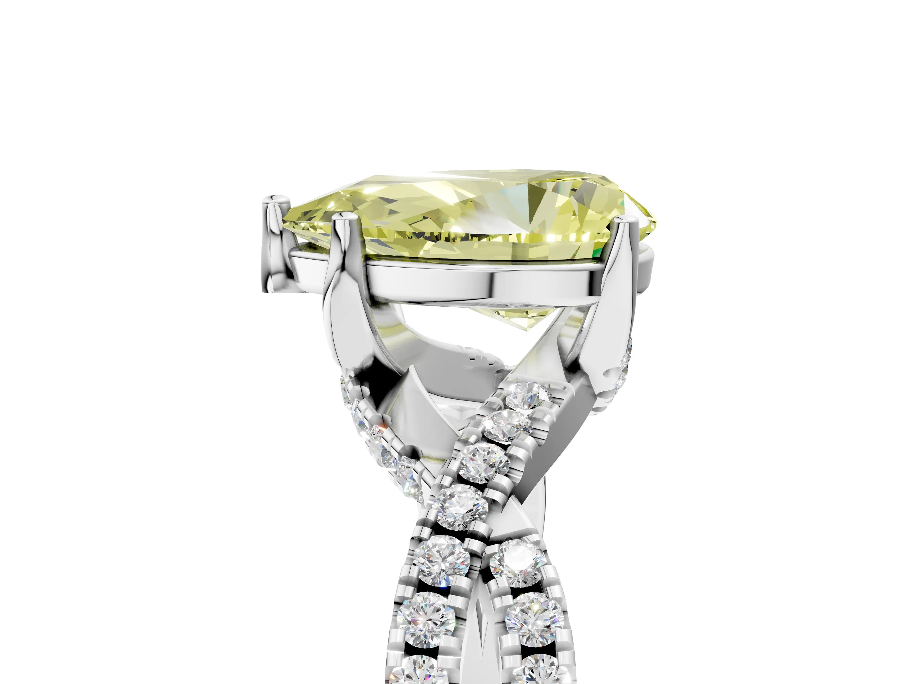 Platinum Fancy Yellow Pear Cut Solitaire Twist Pave Diamond Engagement Ring with Prong Setting_71